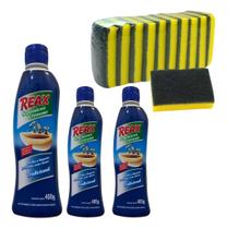 03 Un Saponaceo Reax 400g + 10 Esponja Dupla Face Bettanin