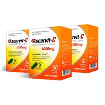 03 Unidades AscorVit C 1000mg Vitamina C e Zinco 30 Capsulas Loja Maxinutri