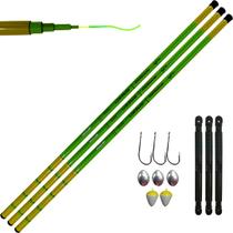 03 Varas Telescópica Lisa De Mão (3,60m)+ Enrolador De Linha