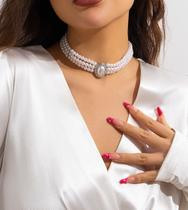 0382-Colar Feminino Choker Pérola Barroca Cravejado Festa Casamento Noiva Réveillon Dia das Mães Batizado Elegante 0382-Colar Feminino Choker Pérola Barroca Cravejado Festa Casamento Noiva Réveillon Dia das Mães Batizado Elegante