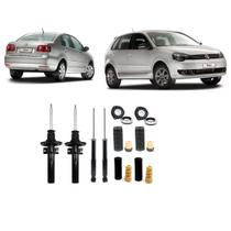 04 Amortecedores + 04 Kits Batentes Polo Comfortline HatchSedan 2002 Até 2005 10 16 20 8v