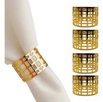 04 Anel Porta Guardanapo De Metal Vazado Geometrico