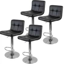 04 Banquetas Gomos Couro Pu Regulagem De Altura Preta