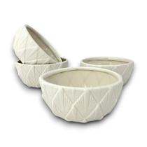 04 Bowl Tigela Cumbuca Cerâmica Branca Geométrico Pequeno