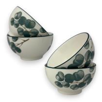 04 Bowl Tigela Cumbuca Cerâmica Folhagem Eucalipto Pequeno