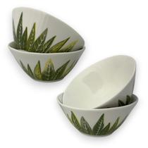 04 Bowl Tigela Cumbuca Cerâmica Folhagem Tropical Pequena
