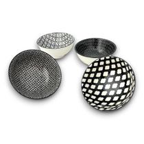 04 Bowl Tigela Cumbuca Porcelana Preto e Branco Geométricos