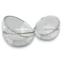 04 Bowl Tigela Cumbuca Vidro Martelado Filado Prateado 500ml