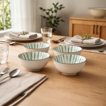 04 Bowl Tigela de Cerâmica Estilo Contemporâneo Verde 300ml