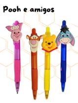 04 Canetas esferográficas Ursinho Pooh e amigos caneta para lembrancinhas aniversário brinde revenda revender Leitao Tig