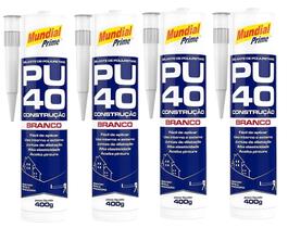 04 Cola Selante Poliuretano Pu 40 Branco Vedação Janela 400g - mundial prime