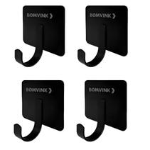 04 Gancho Cabide Parede Auto Adesivo p/ Toalha e Obejtos 5x4cm Metalico Preto