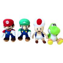 04 Pelúcias Mario Bros Luigi Toady e Yoshi 35cm