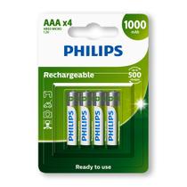 04 Pilhas AAA Philips Recarregáveis 1000mah 3A Palito 1 Cartela