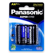 04 Pilhas Bateria AA Panasonic Zinco Carvão 2A Pequena 1 Cartela