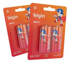 04 Pilhas Baterias D Cartela Com 2 Zinco Elgin R20