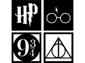 04 Quadro Decorativo Enfeite Harry Potter Preto Vazados