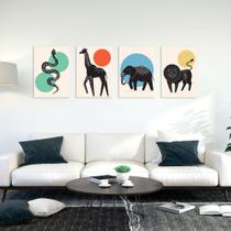 04 quadros mdf animais abstratos
