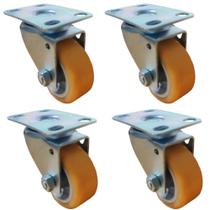 04 Rodizio Reforçado De Poliuretano Placa Giratória 50Mm 04 Rodizio Reforçado De Poliuretano Placa Giratória 50Mm