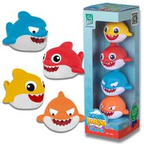 04 Tubarão Mordedor Soft Para Bebês Brinquedo Macio Banheira - Super Toys