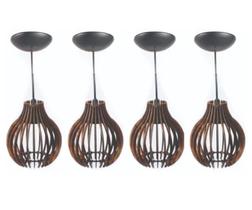 04 Unidades Pendente de Teto Luminária Retrô Coquinho De Madeira Cor Marrom