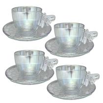 04 Xícaras e Pires Chá 200ml Bee Abelhas Furta-cor Rainbow