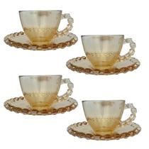 04 Xícaras Pires Café 80ml Cristal Âmbar Luster Lhermitage 04 Xícaras Pires Café 80ml Cristal Âmbar Luster Lhermitage