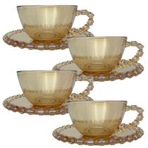 04 Xícaras Pires Chá 200ml Cristal Âmbar Luster Lhermitage