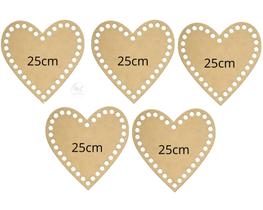 05 Bases Mdf De Coração Para Crochê/fio De Malha - 25x25cm