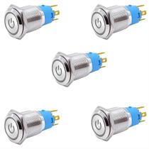 05 Botão Liga Desliga Trava Led Amarelo 19mm 12v Universal