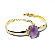 05 Bracelete Ametista Pedra Natural Mini Cabochão Dourado 05 Bracelete Ametista Pedra Natural Mini Cabochão Dourado