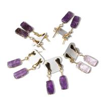 05 Brinco Pedra Ametista Retângulo Ranhurado Dourado Atacado 05 Brinco Pedra Ametista Retângulo Ranhurado Dourado Atacado