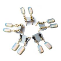 05 Brinco Pedra da Lua Retângulo Ranhurado Dourado Atacado