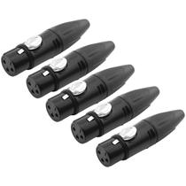 05 Conectores XLR Fêmea 3 Pinos Microfone Cabo Mesa De Som