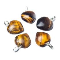 05 Pingente Mini Coração Olho de Tigre 15mm Pino Prata 950