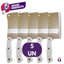 05 Un Cutelo Machadinha Inox 6 Polegada Profissional Chef Facão Cozinha Açougueiro Cabo Branco