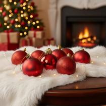 06 Bolinhas De Natal Coloridas Glitter Enfeite Arvore 7cm Vermelho Decoração