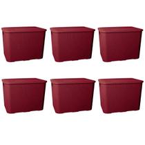 06 Caixas Organizadora Cesto Multiuso 26 Litros Com Tampa Empilhavel Rattan Marsala