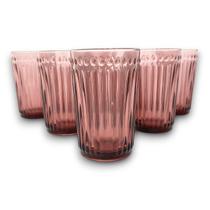 06 Copos Decorados Bebidas Marsala Roxa Vidro Canelado 370ml