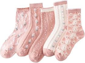 06 Pares Meias Femininas Retro Fina Algodão Renda