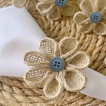 06 Porta Guardanapos Floral botao azul argola de madeira