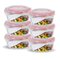 06 Potes Hermético Vidro Redondo Freezer E Microondas 620ml