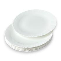 06 Pratos Rasos Refeição Vidro Opalino Branco 25cm Versus
