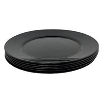 06 Pratos Redondo Jantar Vidro Opalino Preto Mesa Posta 26cm