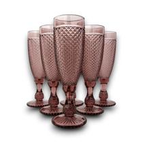 06 Taças Flute Champanhe Decorada Bico Jaca Marsala em Vidro