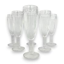 06 Taças Flute Champanhe Decorada Transparente Vidro 185ml