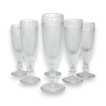 06 Taças Flute Champanhe Vidro Transparente Bico Jaca 140ml