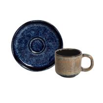 06 Xícaras de Café c/ Pires Stoneware Panelinha Jeans 120mL - Porto Brasil