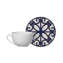 06 Xícaras de Chá com Pires 200mL em cerâmica Macedônia Azul - Alleanza