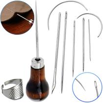 07 Agulhas Costurar Couro Furador Manual Cabo Madeira Dedal 07 Agulhas Costurar Couro Furador Manual Cabo Madeira Dedal